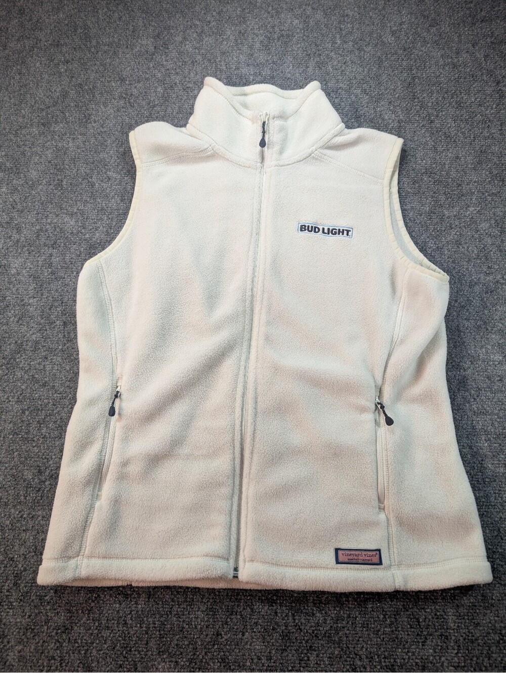 Vineyard Vines Cream Bud Light Embroidered Fleece Vest Women's Small Full Zip